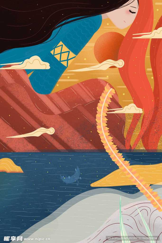  山海经神话故事国潮海报图片