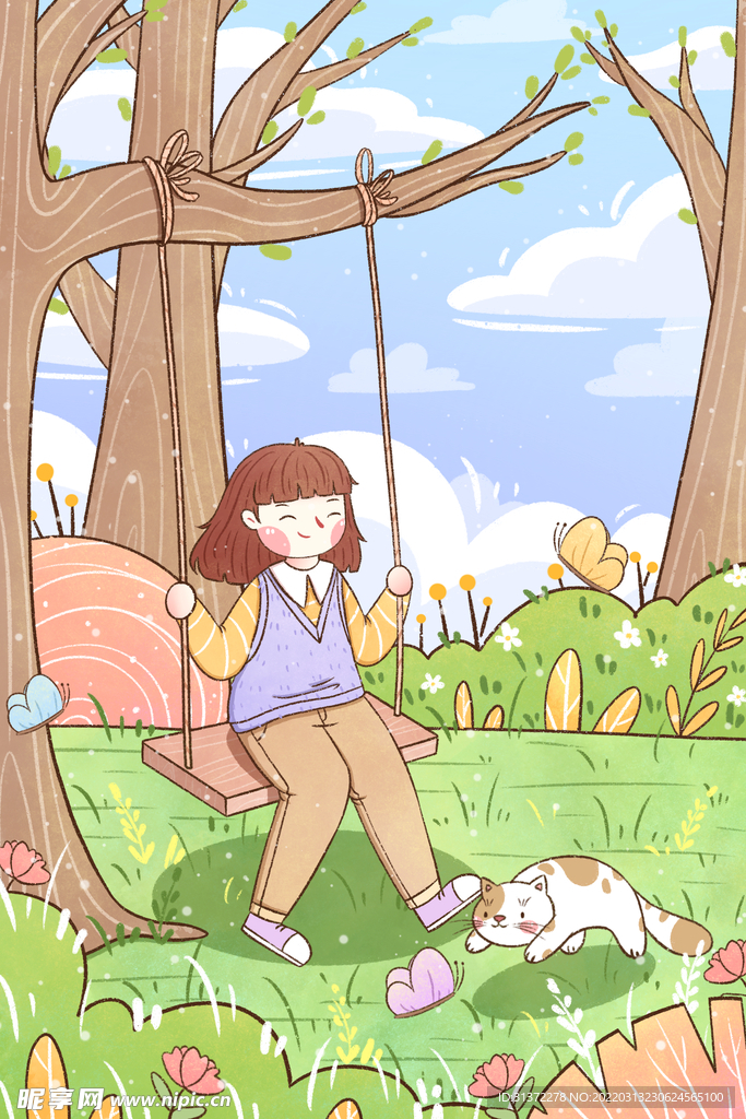 手绘创意立春插画图片