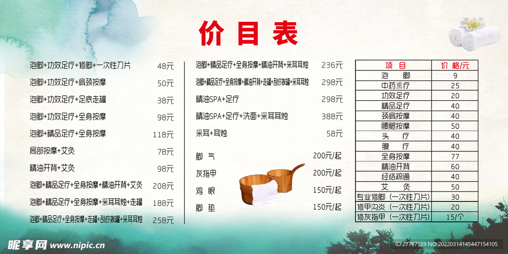 养生足浴价格展板