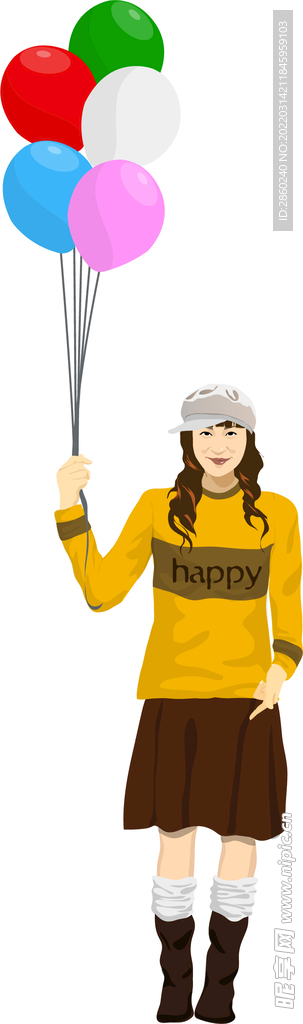 气球女生插画