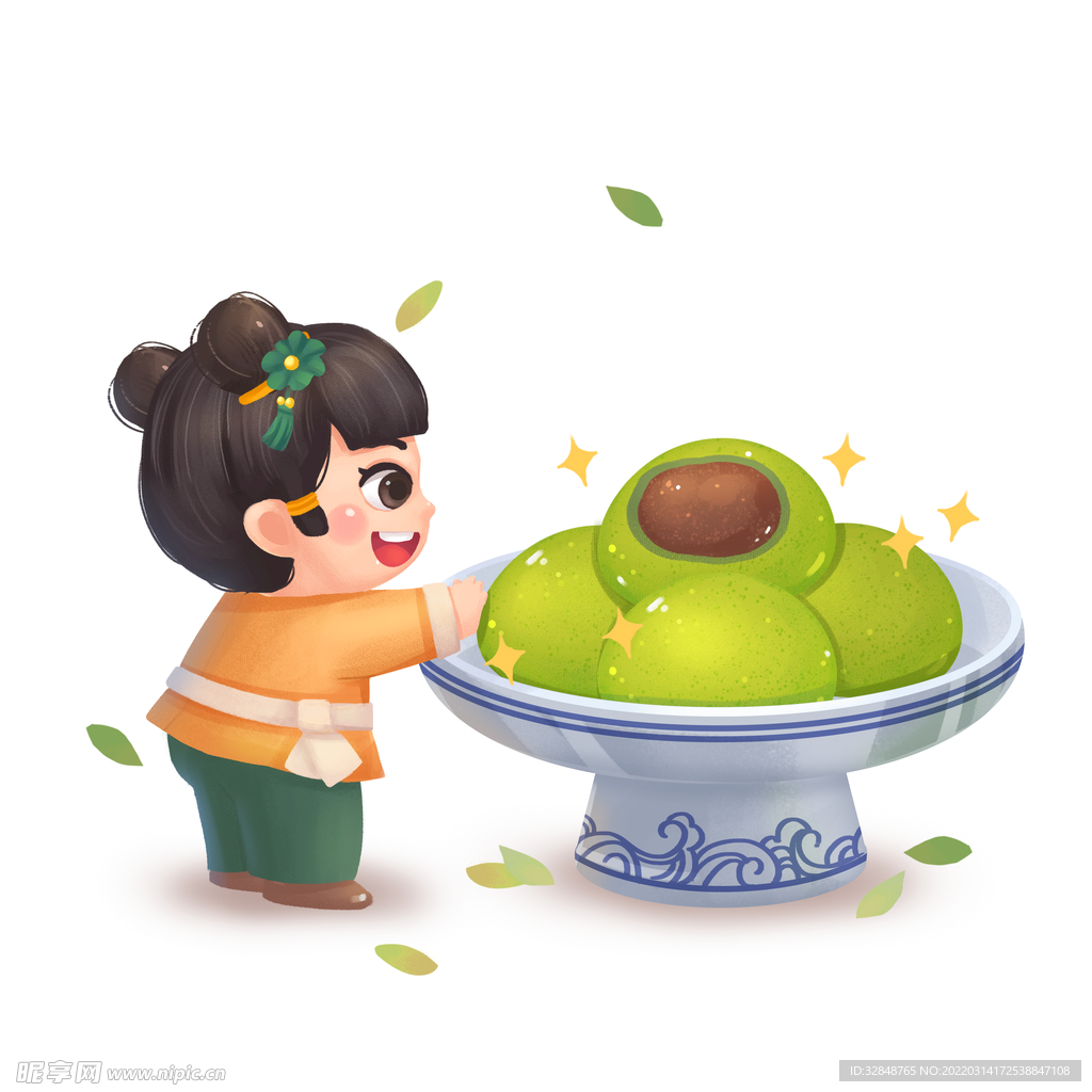 春季清明节糍粑果果青团插画