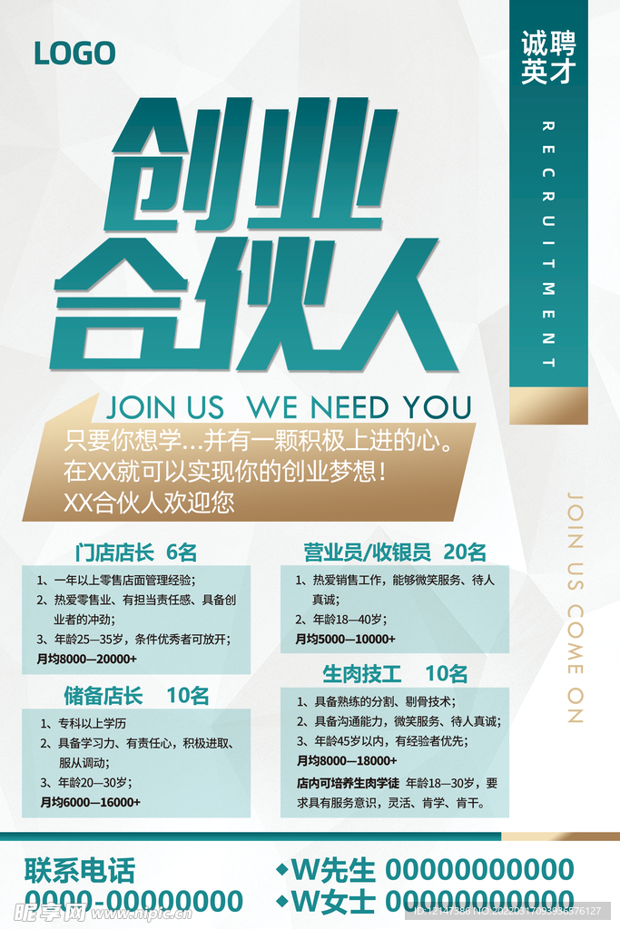 招聘海报创业合伙人