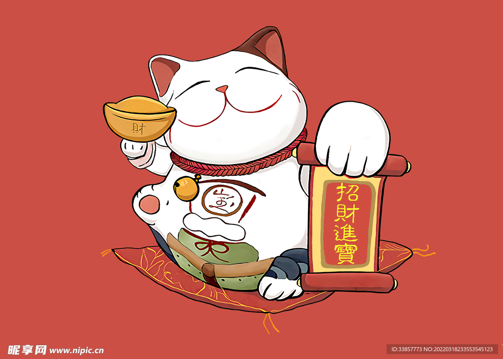 国潮插画卡通招财猫