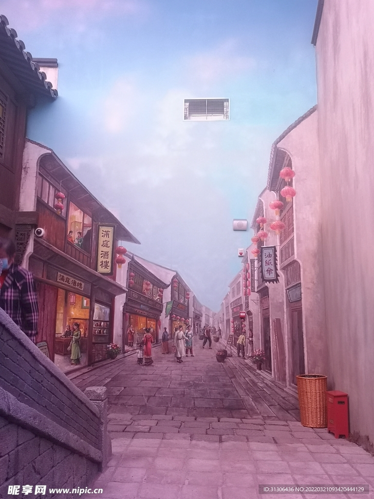 背景油画 墙绘 古代街景