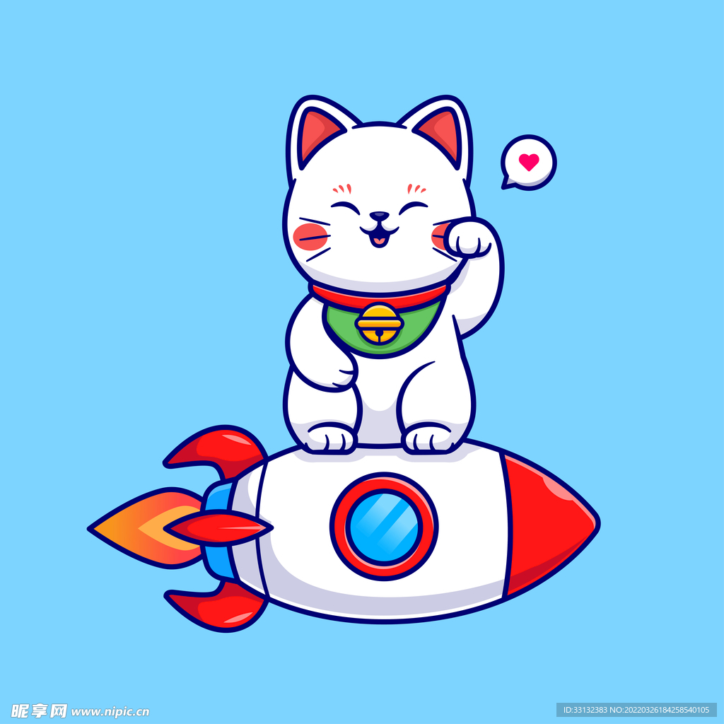 卡通猫 招财猫 火箭 
