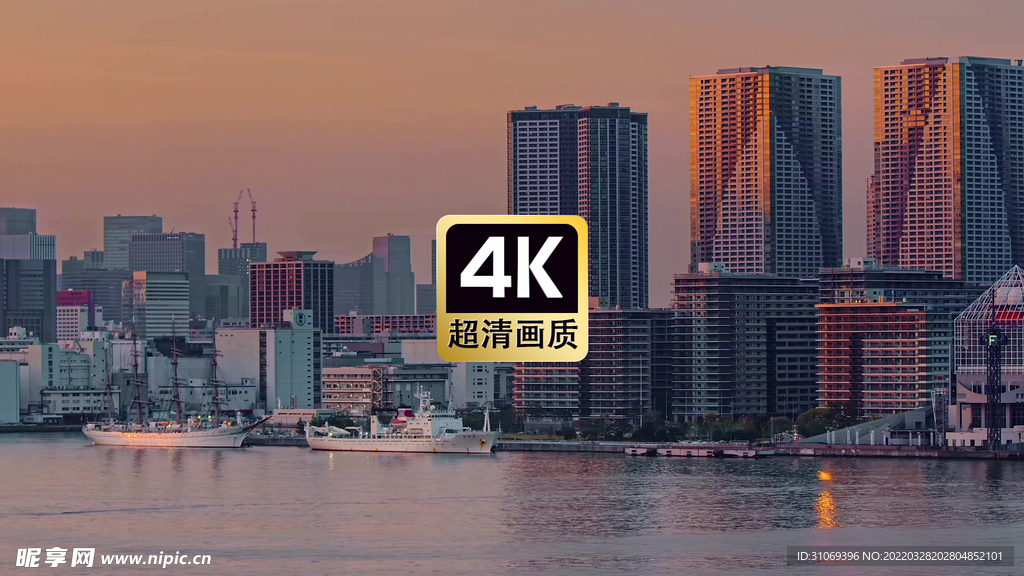 傍晚港口城市景色