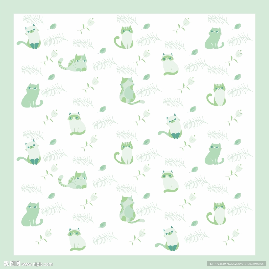 卡通猫咪方巾面料花纹设计