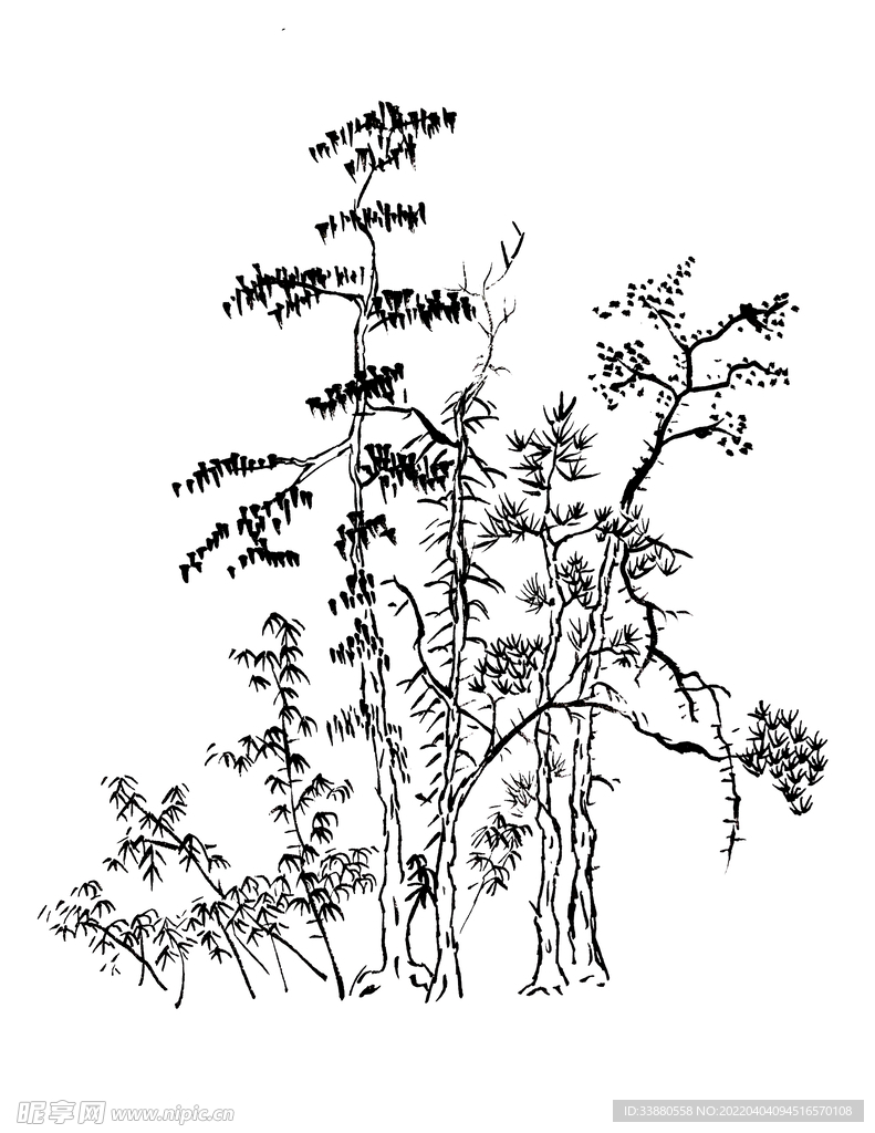 手绘冬季树林素材