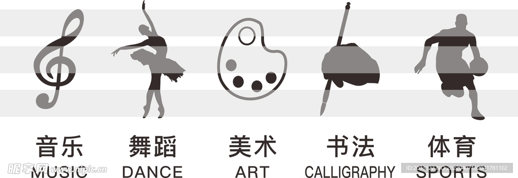 音乐舞蹈美术书法体育图标剪影