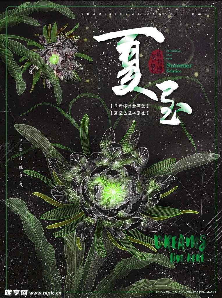简约透明质感 夏至节气海报