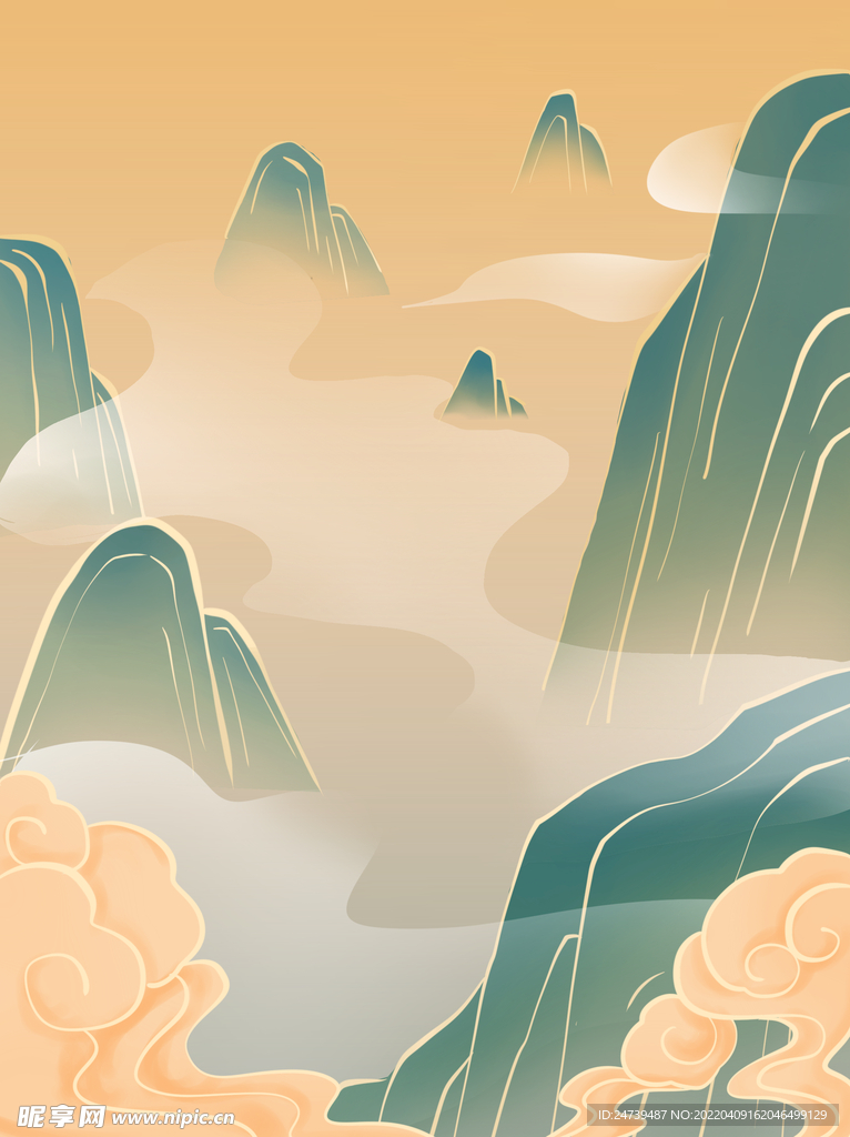国潮山水背景