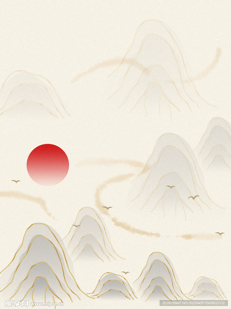 中国风烫金山水墨画复古典仙境