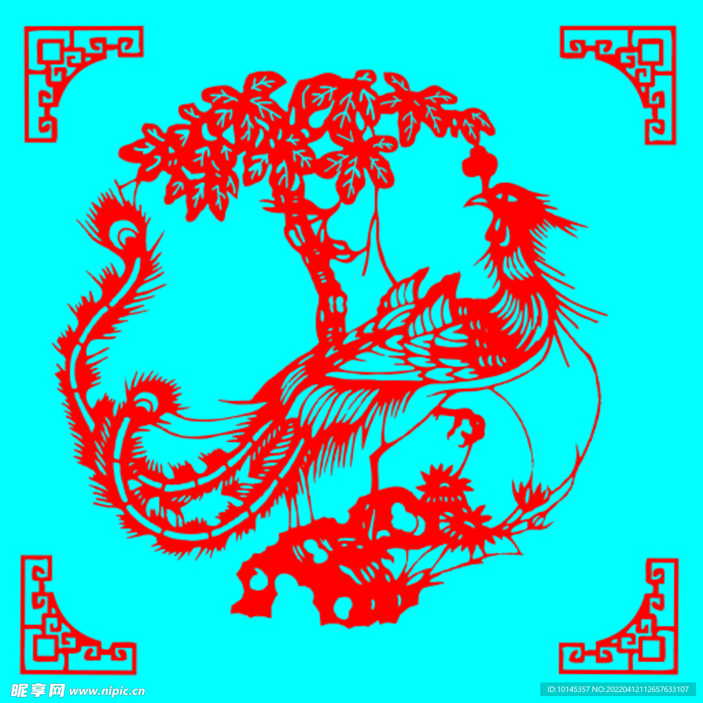 凤凰与树剪纸