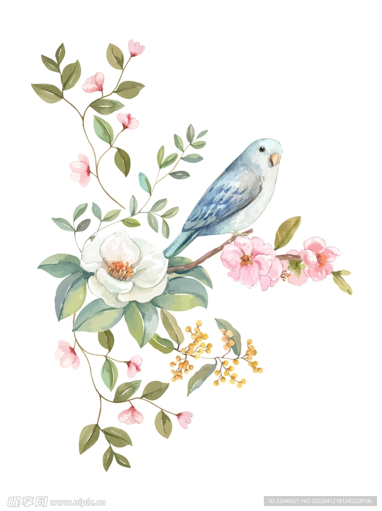 手绘国画风格花鸟图案