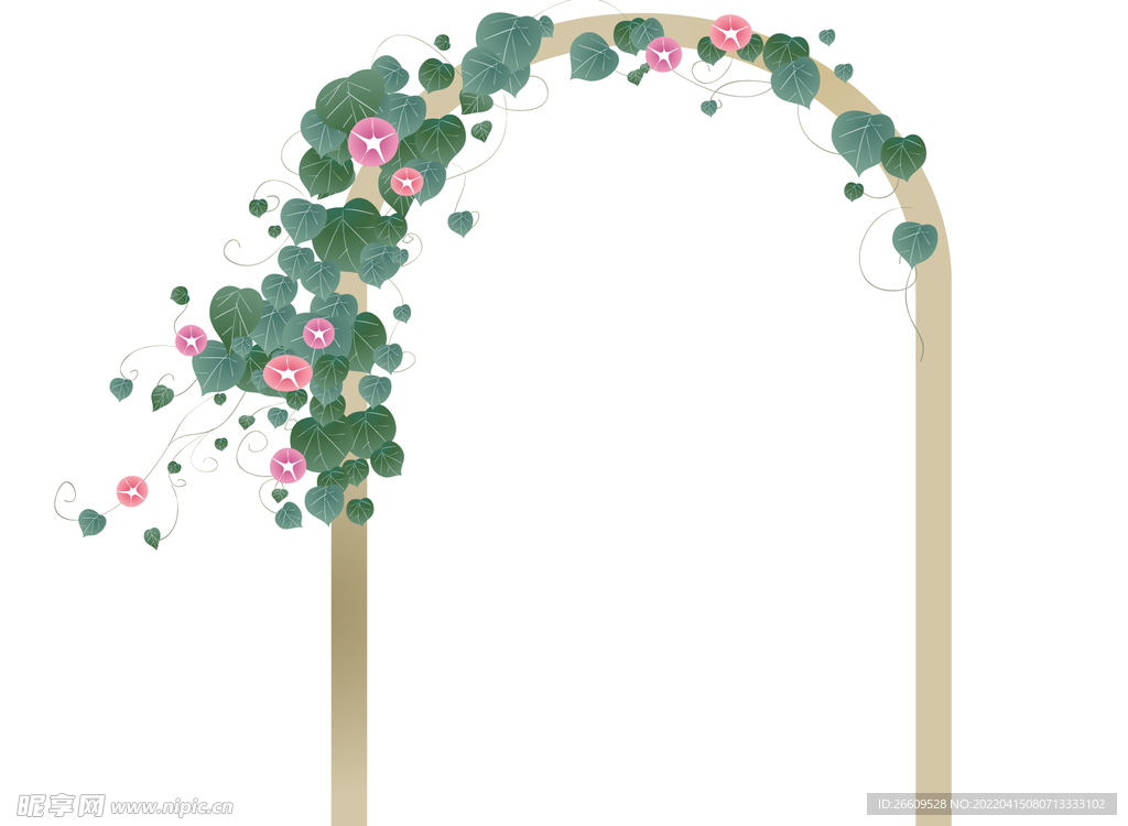 手绘花草插画拱门拍照