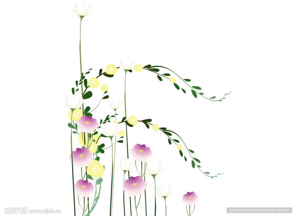 手绘花草围挡元素