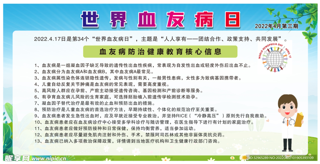 世界血友病日健康宣传栏