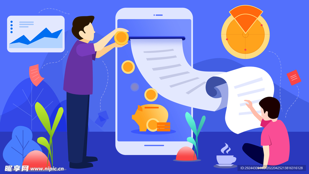 手机支付金融理财场景扁平插画