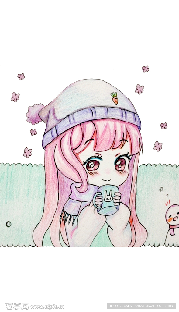 彩色创意卡通人物手绘开心女孩