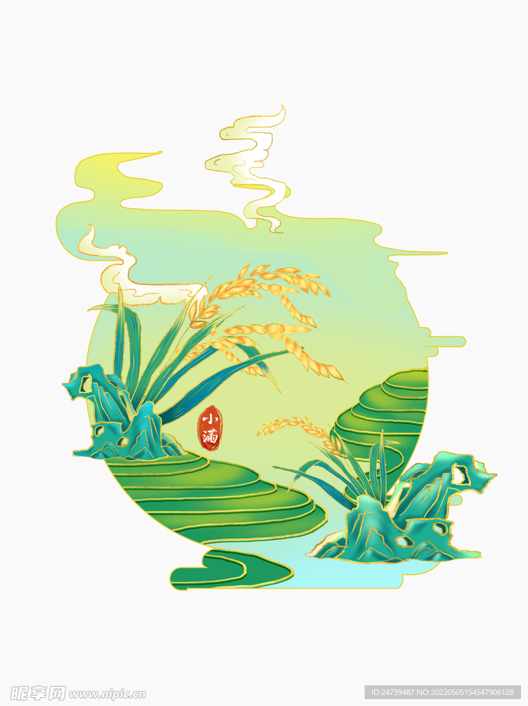小满手绘水稻谷物元素
