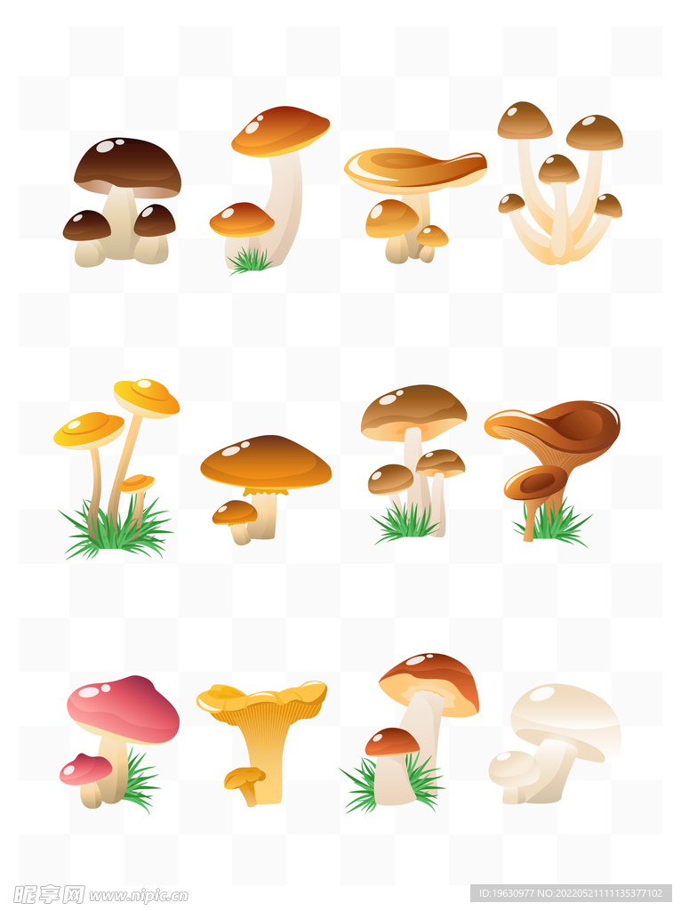 可爱手绘卡通蘑菇矢量元素