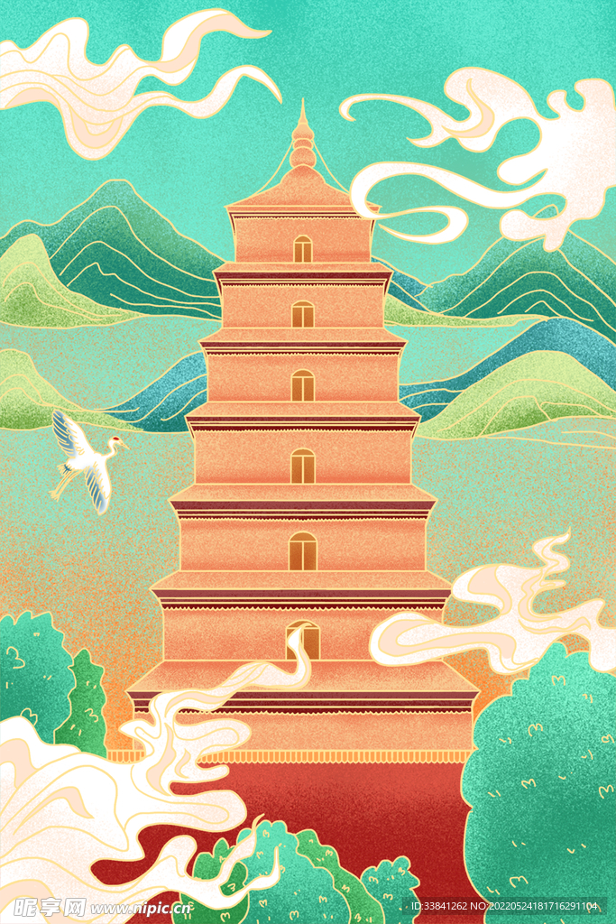 大雁塔建筑插画