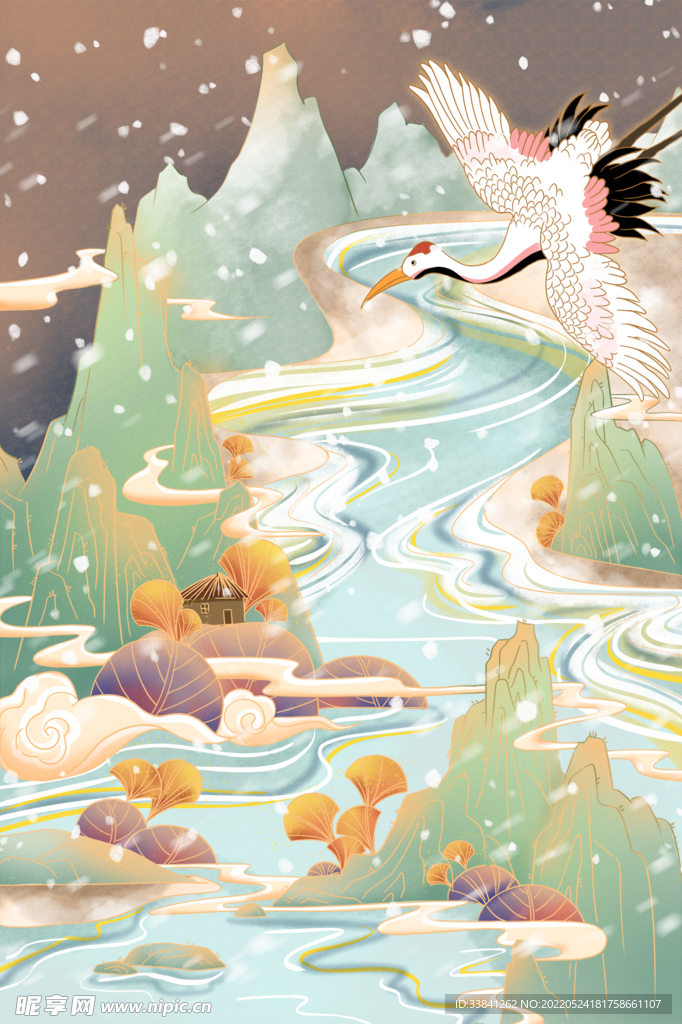 唯美中国风山水插画