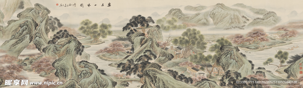 大幅国画山水巨幅背景画