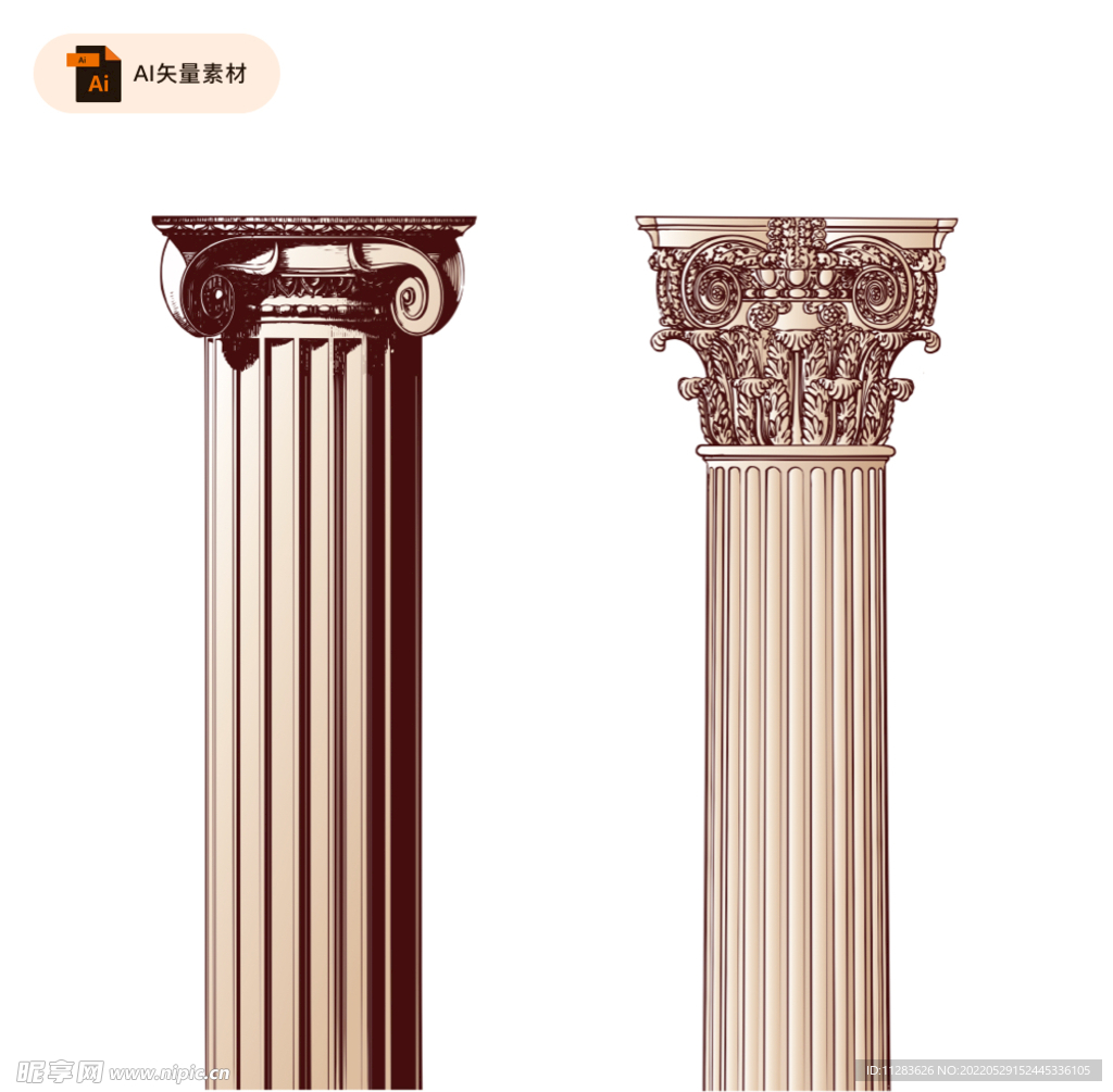 罗马柱手绘素材