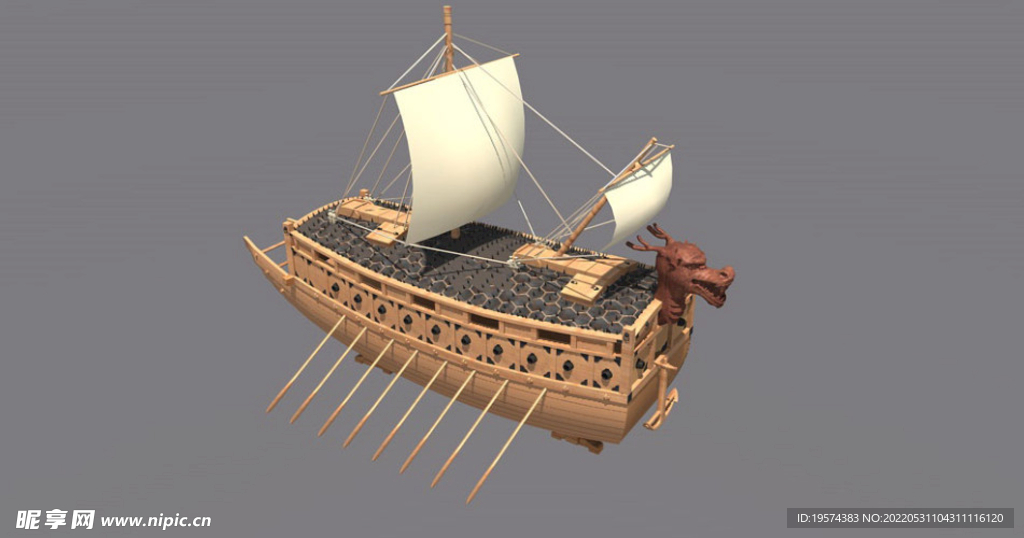 C4D模型龙舟船