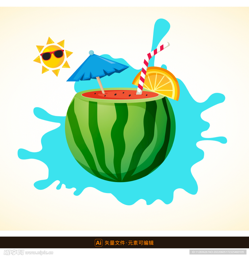 夏日西瓜饮料插画