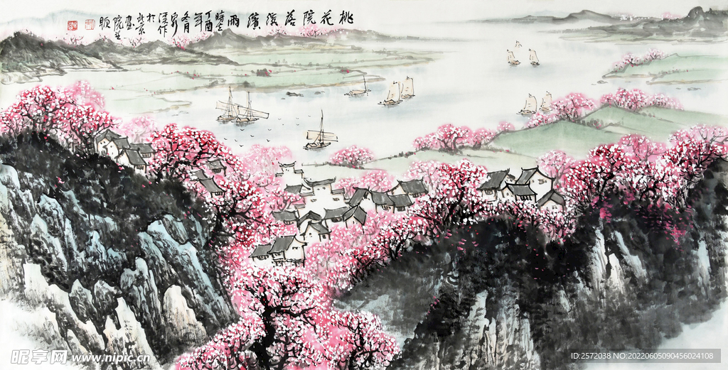 桃花院落缤纷雨