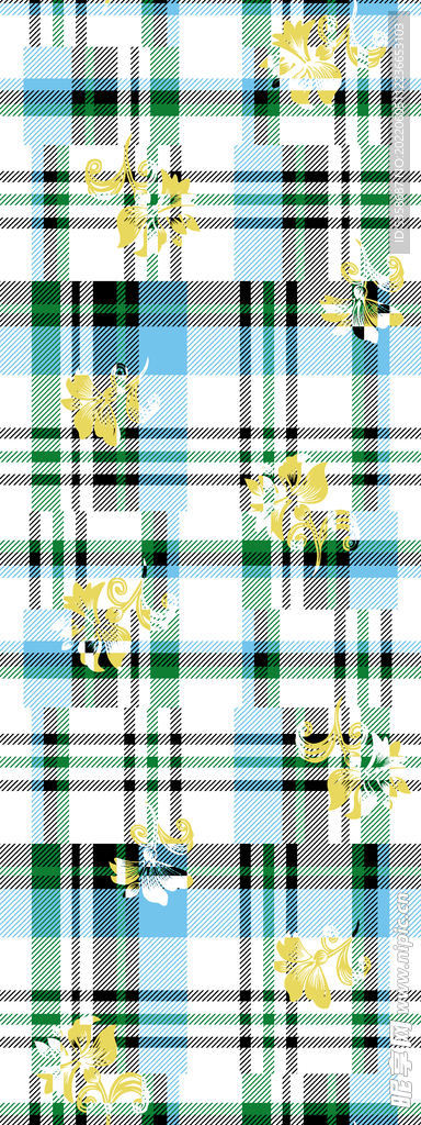 无缝线条格子底纹花卉印花图案