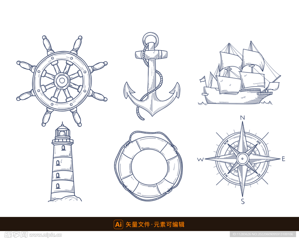 手绘航海元素图标