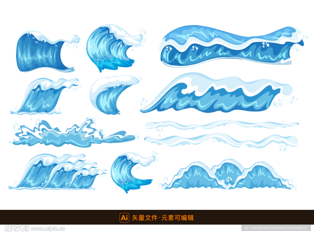 蓝色卡通海浪矢量素材