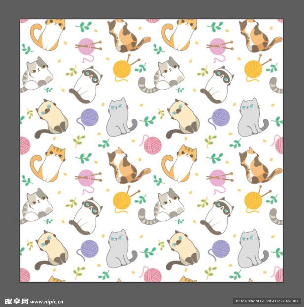 可爱卡通小猫无缝背景