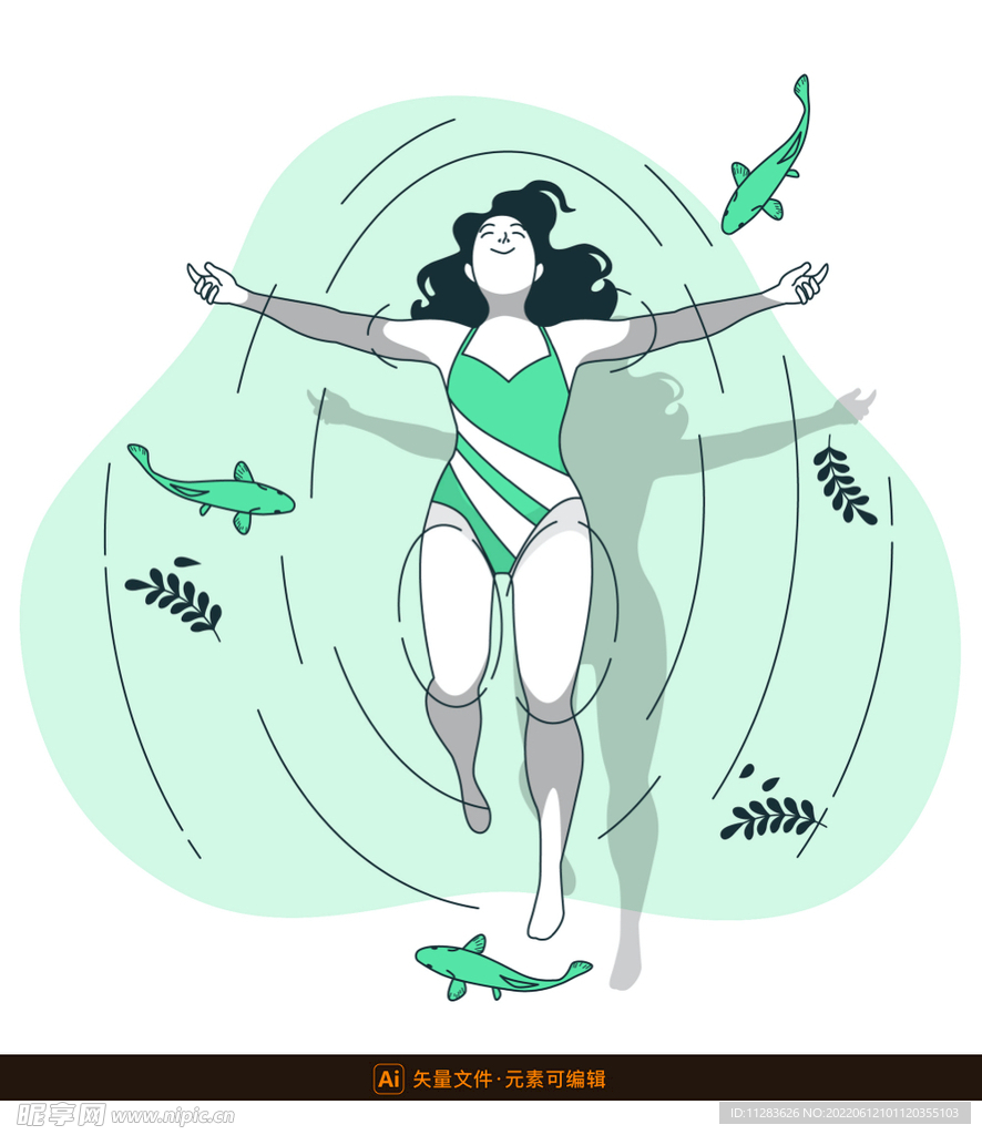 游泳的女孩插画