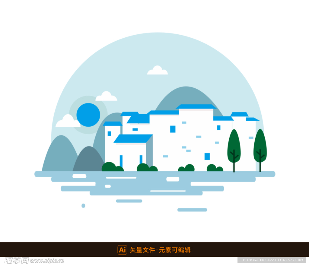 江南水乡矢量插画
