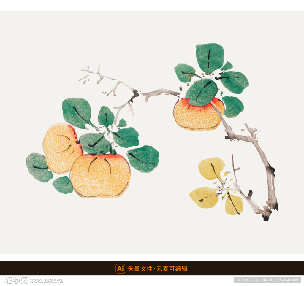 水墨柿子矢量素材