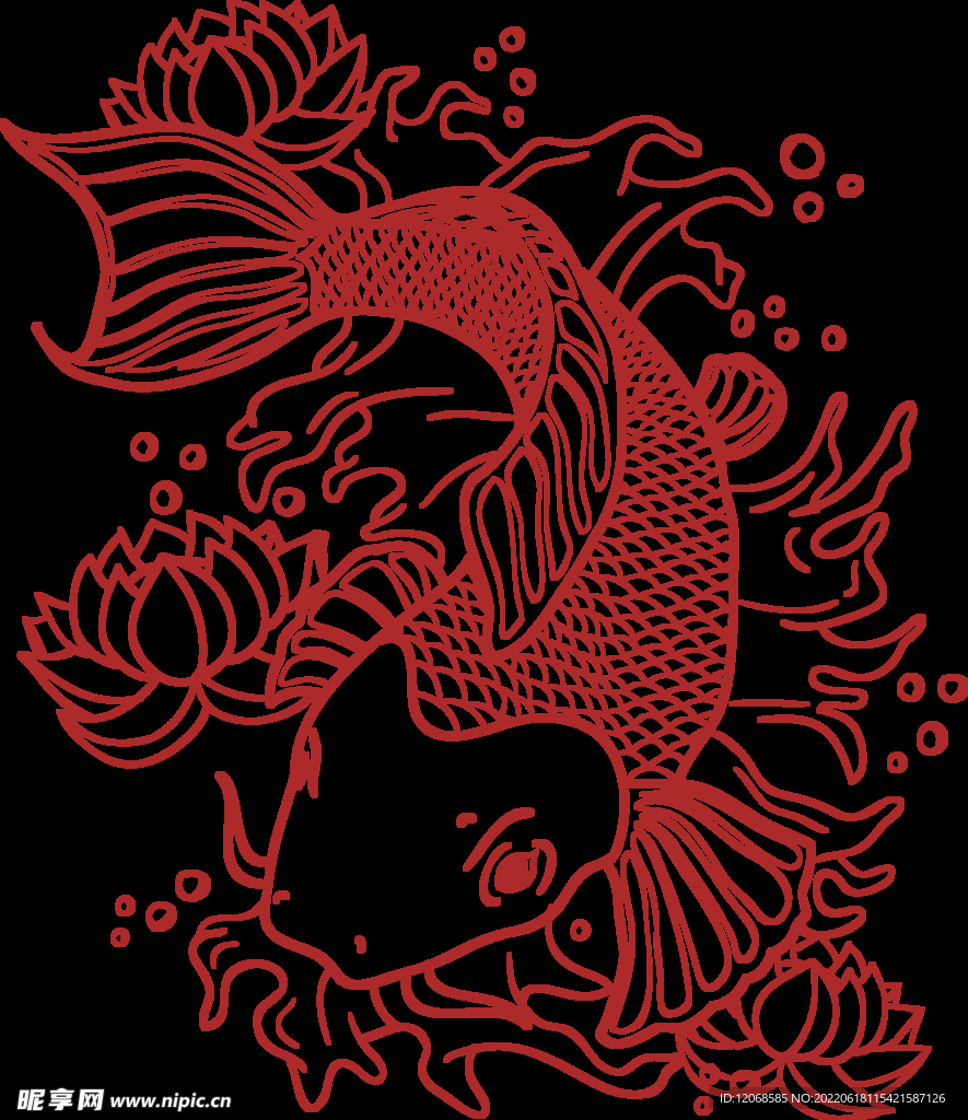 鲤鱼 锦鲤 窗花 传统 花纹
