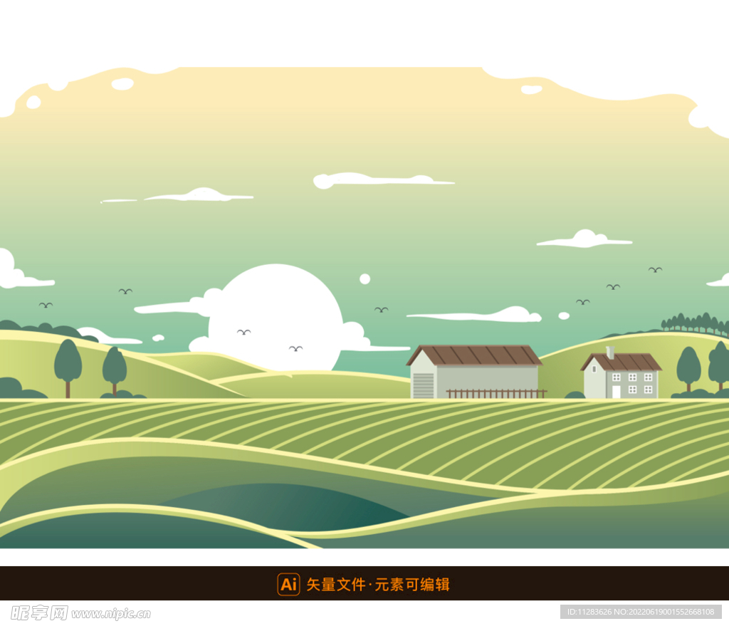 茶园农场矢量插画