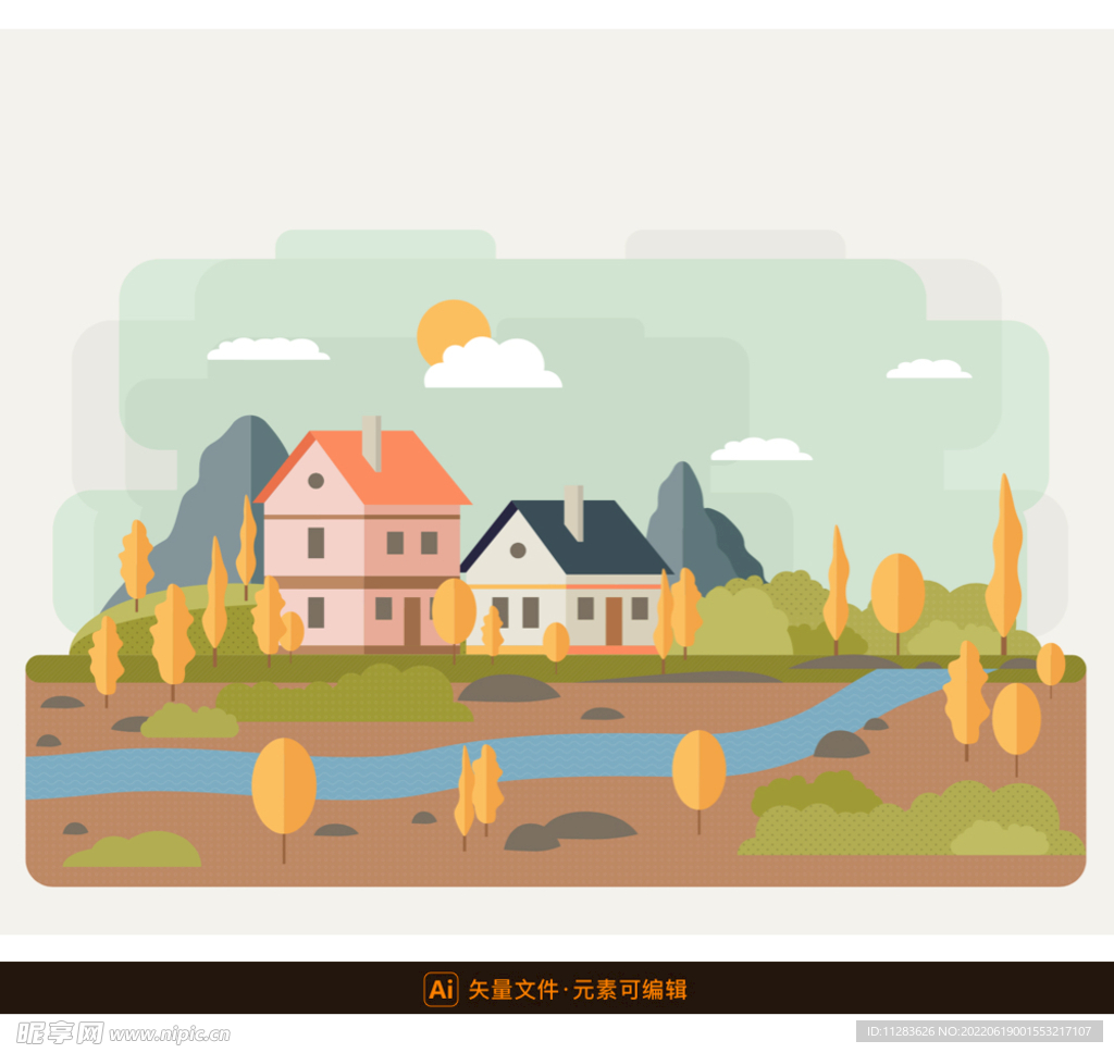 城镇村庄矢量插画
