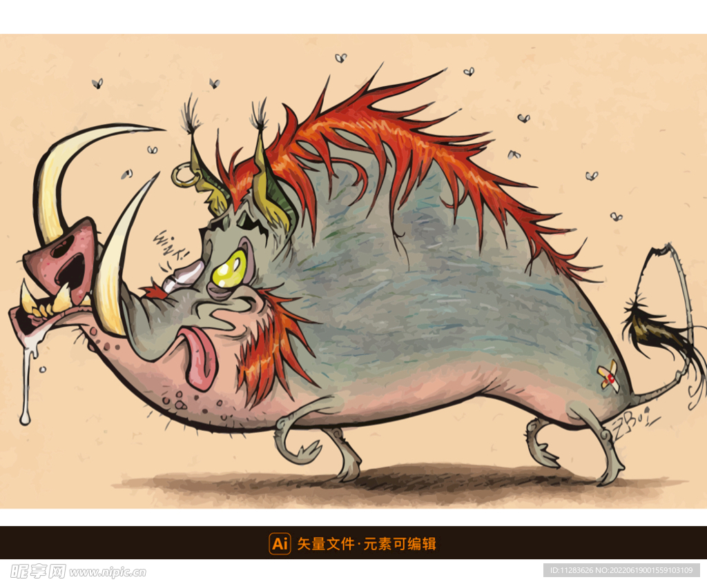贪婪的野猪矢量插画