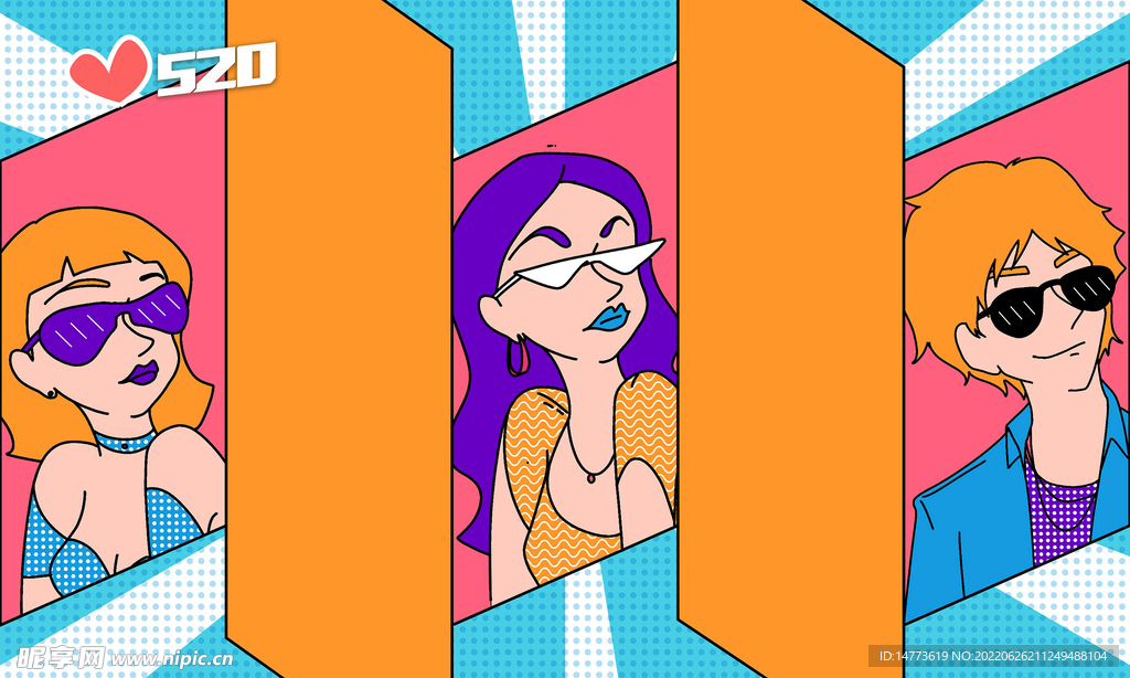 简约卡通人物撞色背景展板