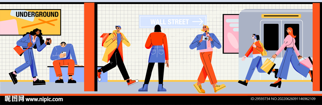 地铁人物扁平插画设计