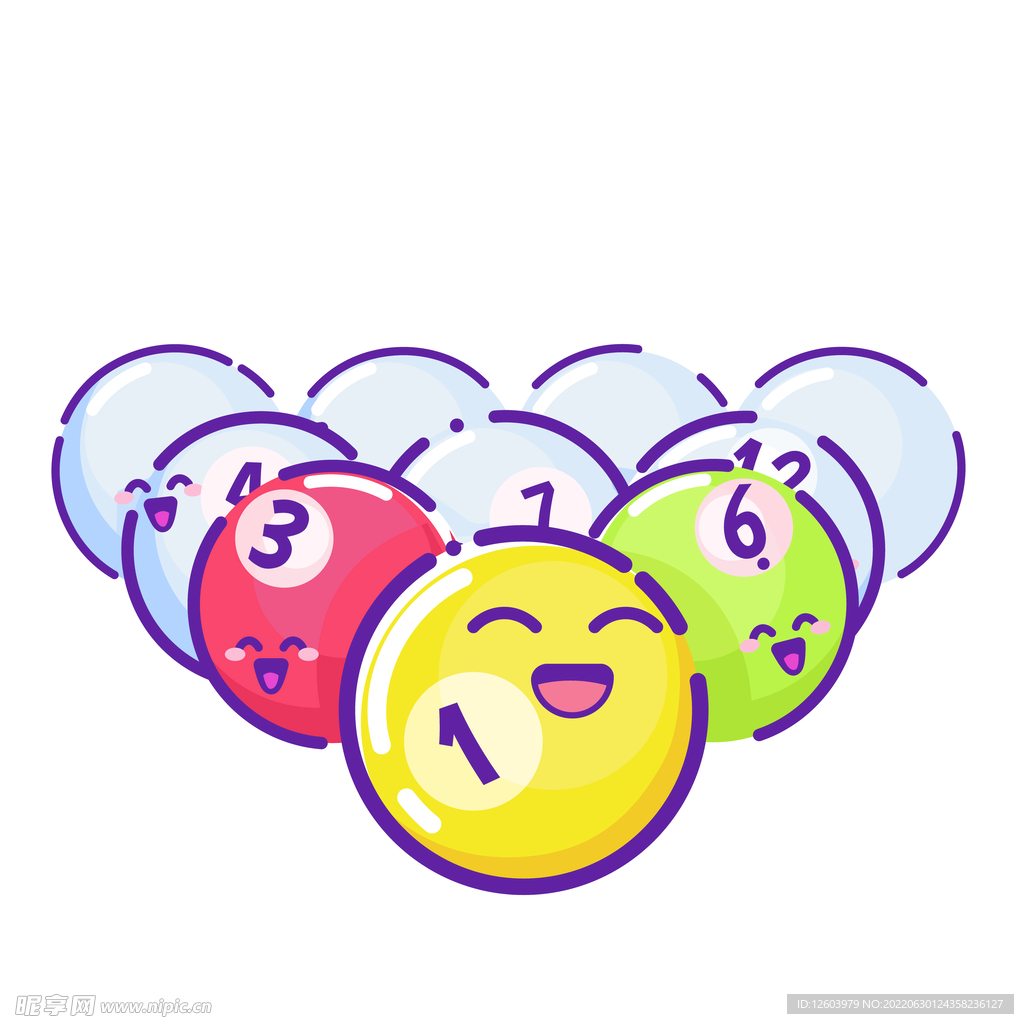 卡通插画彩色台球