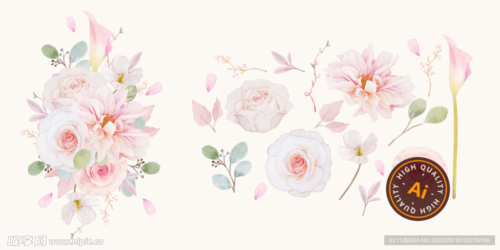 水彩手绘花团