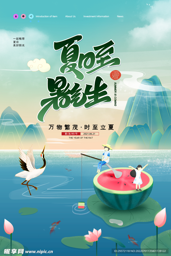 时尚大气清新夏至节气宣传海报