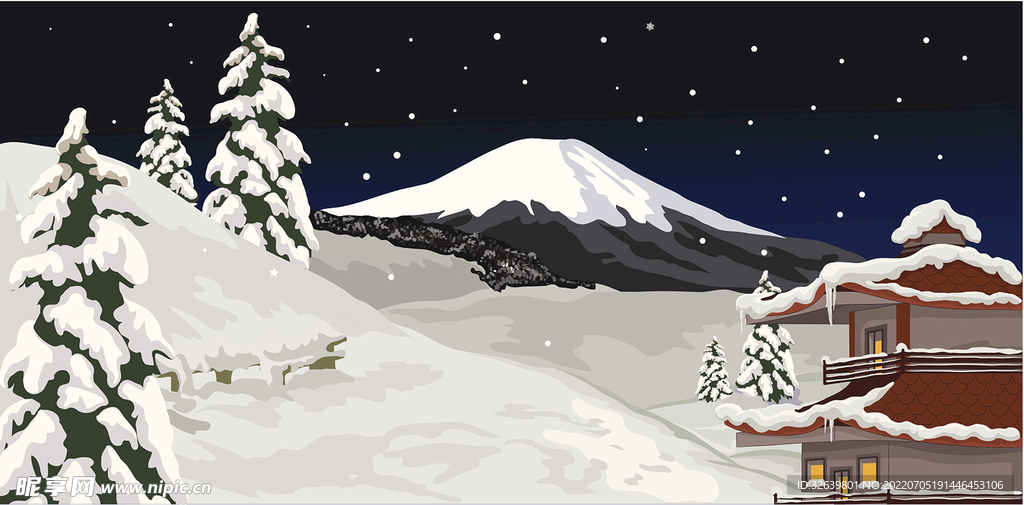 风景插画  雪夜
