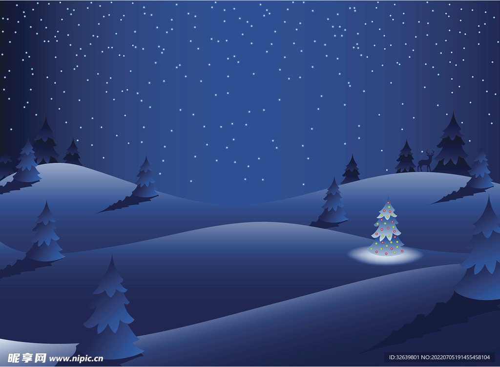  风景插画 雪夜